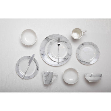 Avie 16Pc White And Grey Marble Effect Dinner Set