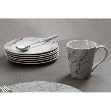Avie 16Pc White And Grey Marble Effect Dinner Set