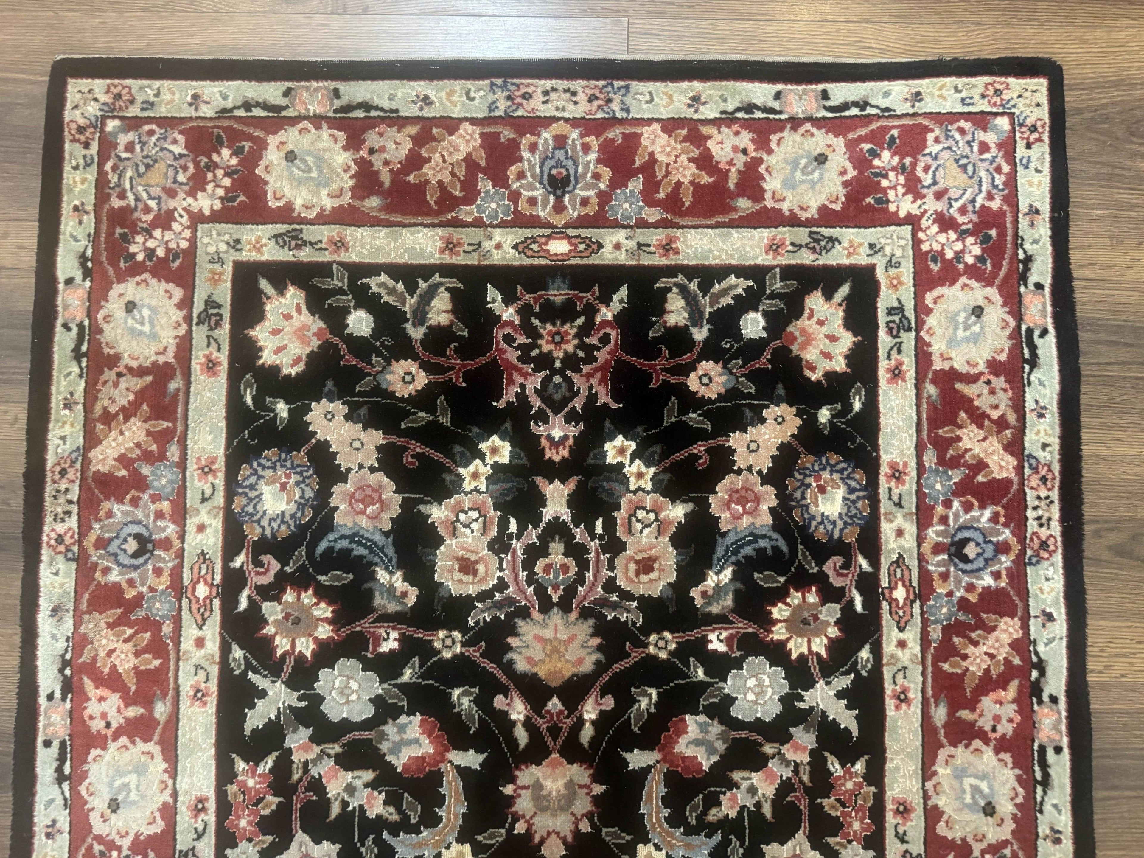 Black Sino Persian Rug 3x5, Wool with Silk Highlights, Floral, Fine 170 KPSI