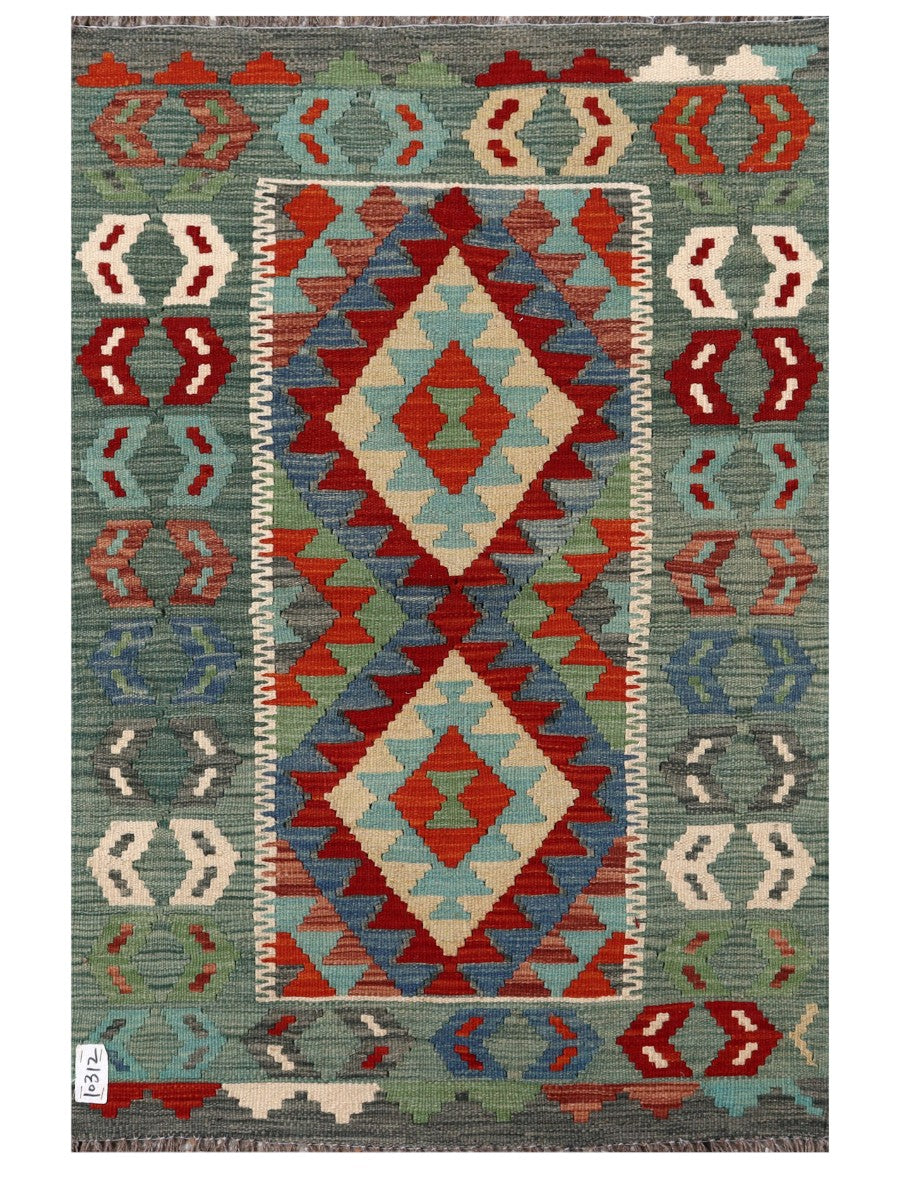 Unique Afghan Handwoven Kilim Rug - Tribal Geometric Heirloom