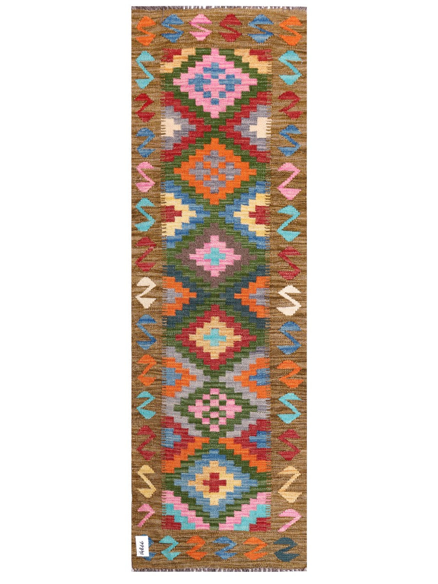 Handwoven Afghan Ghazni Wool Kilim Rug - Geometric Tribal Design