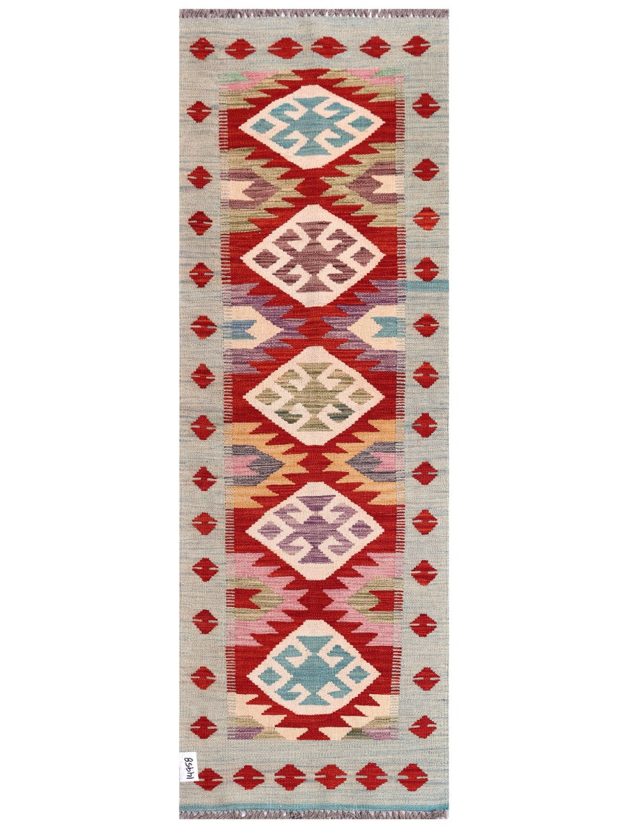 Artisan Afghan Ghazni Wool Kilim Rug - Unique Geometric Design