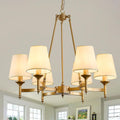Gold Wagon Wheel Chandelier With White Linen Shade 6 Light