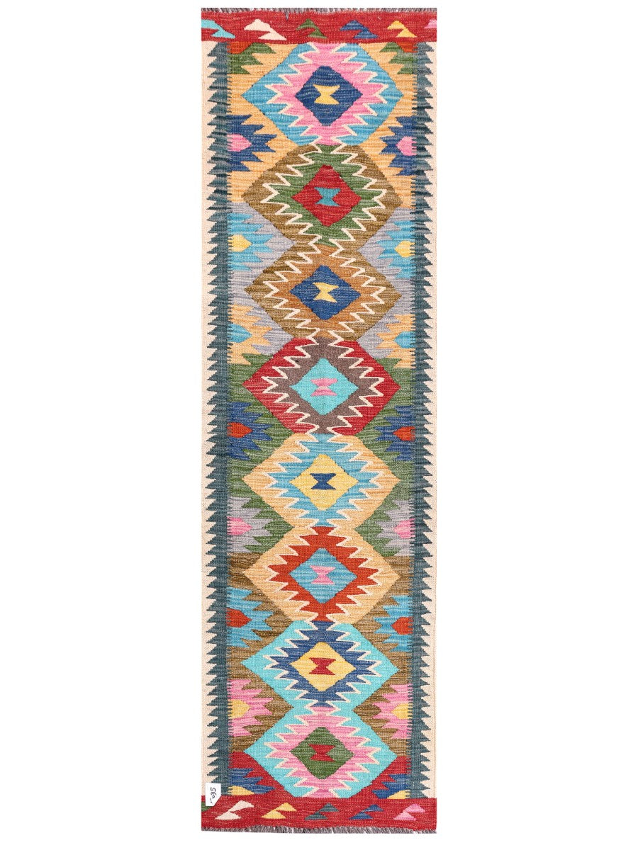 Handwoven Afghan Geometric Kilim Rug - Ghazni Wool Treasure