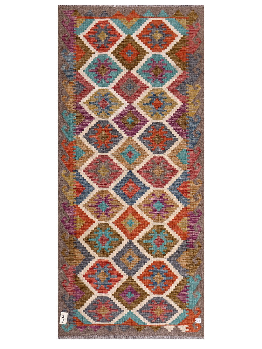 Artisan Afghan Kilim Rug - Tribal Geometric Wool Masterpiece