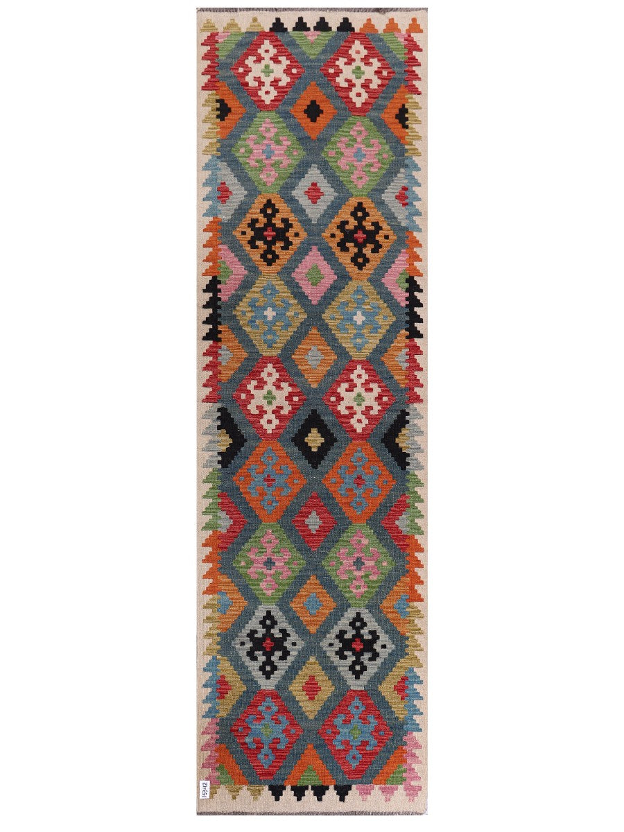 Afghan Artisan Handwoven Geometric Ghazni Wool Kilim Runner