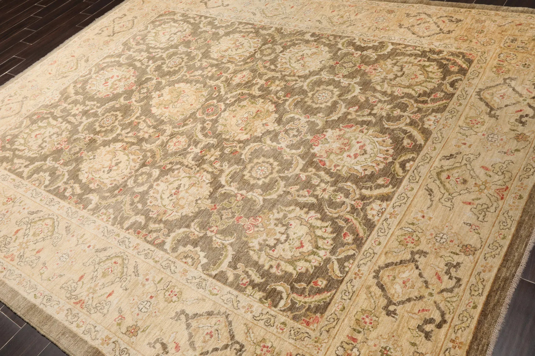 8x10 Olive Green, Beige Hand Knotted 100% Wool Peshawar Traditional Oriental Area Rug-2