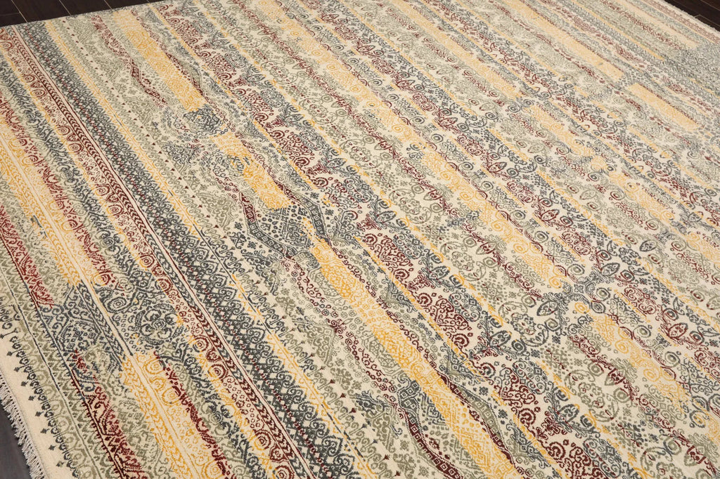 8x10 Ivory, Blue Hand Knotted 100% Wool Peshawar Transitional Oriental Area Rug-3