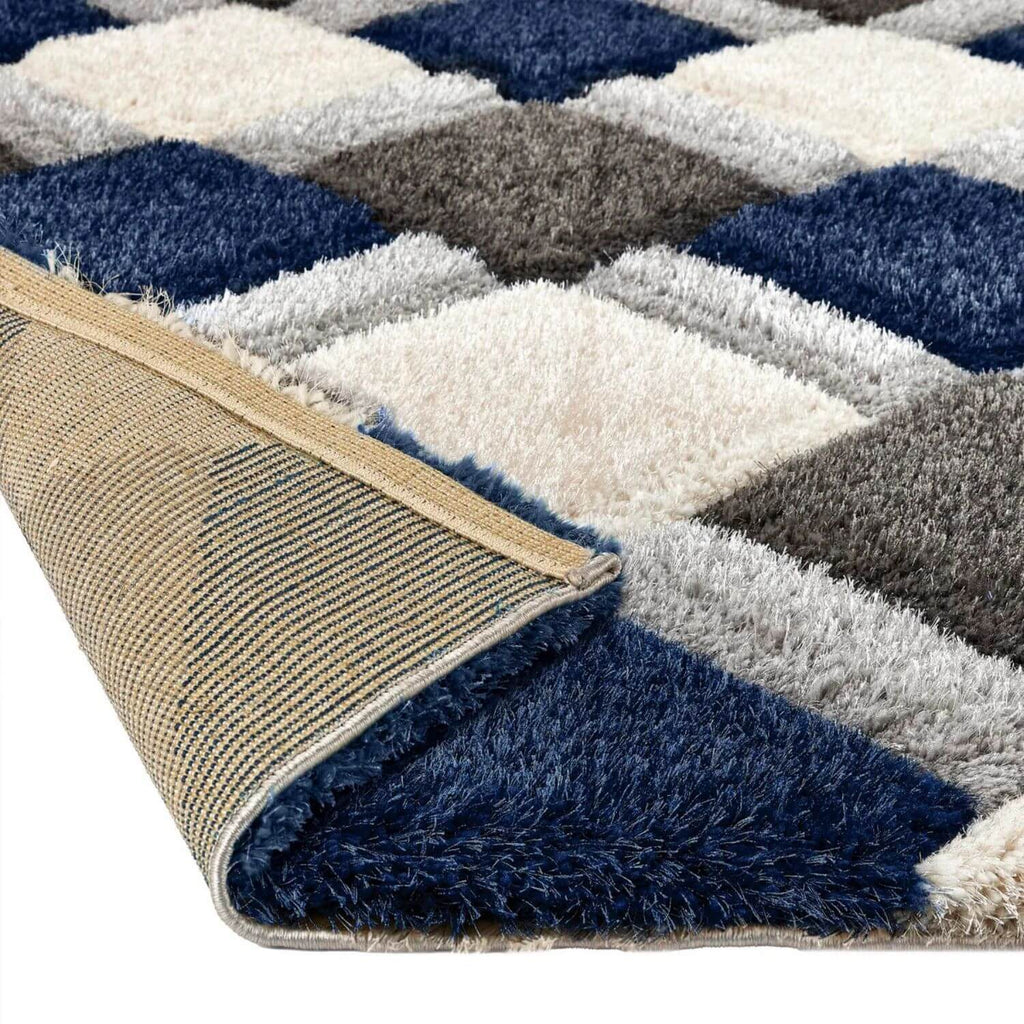 3D Navy Geometric Shaggy Rug