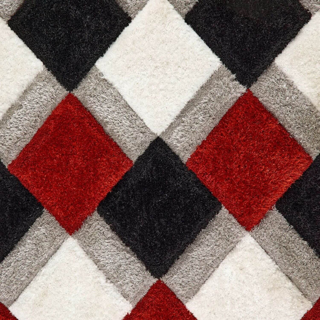 3D Red Geometric Shaggy Rug