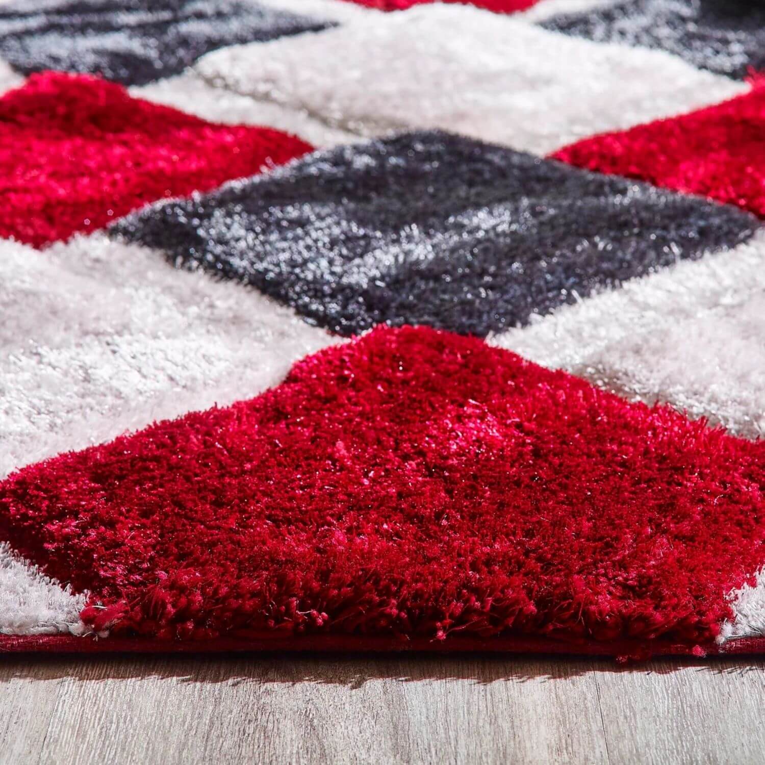 3D Red Geometric Shaggy Rug