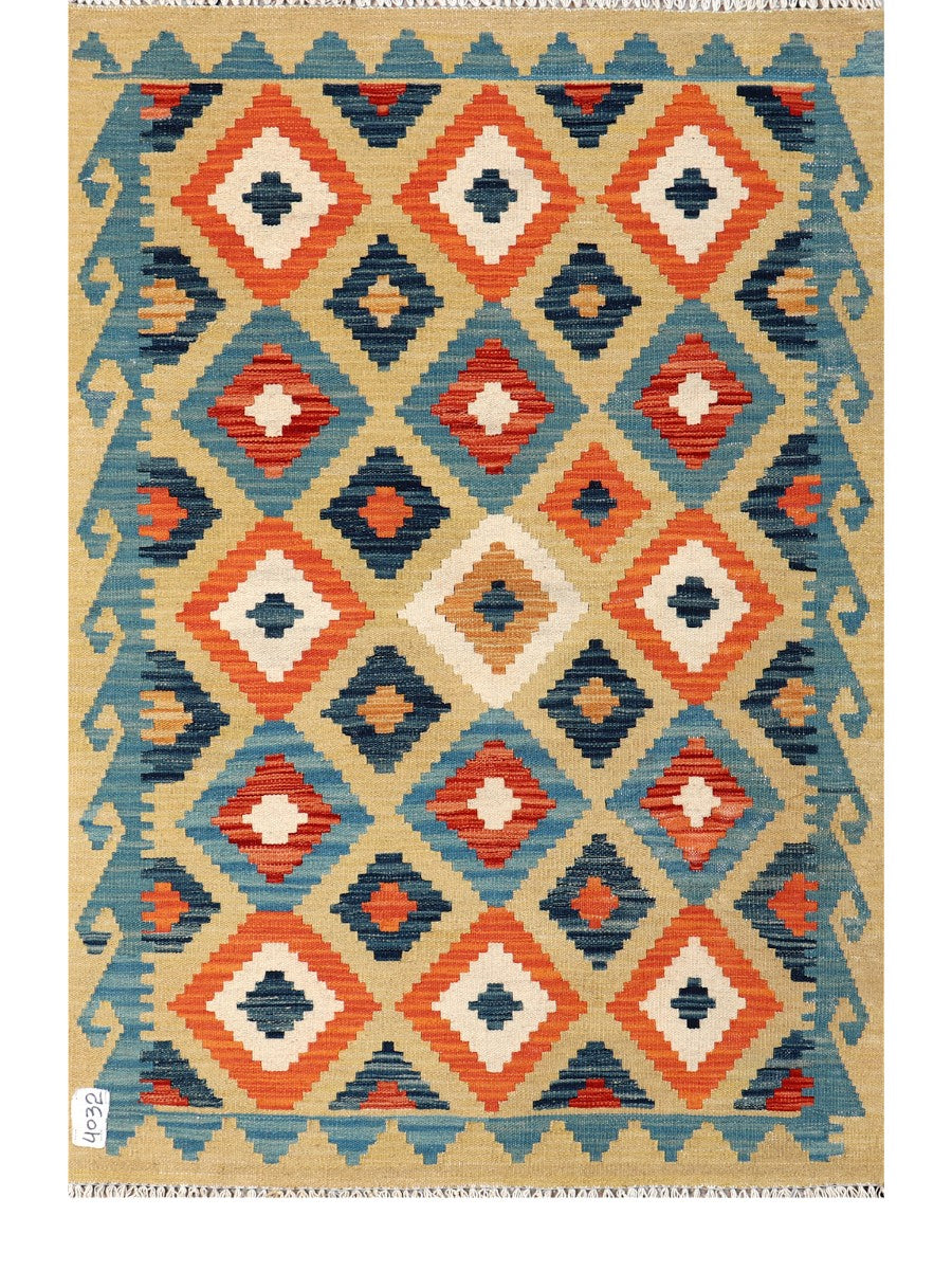 Artisan Afghan Ghazni Wool Kilim Rug - Tribal Geometric Design