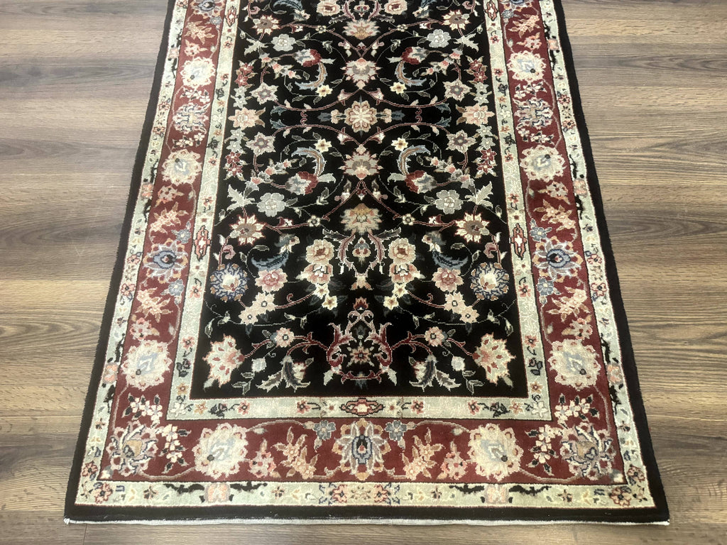 Black Sino Persian Rug 3x5, Wool with Silk Highlights, Floral, Fine 170 KPSI