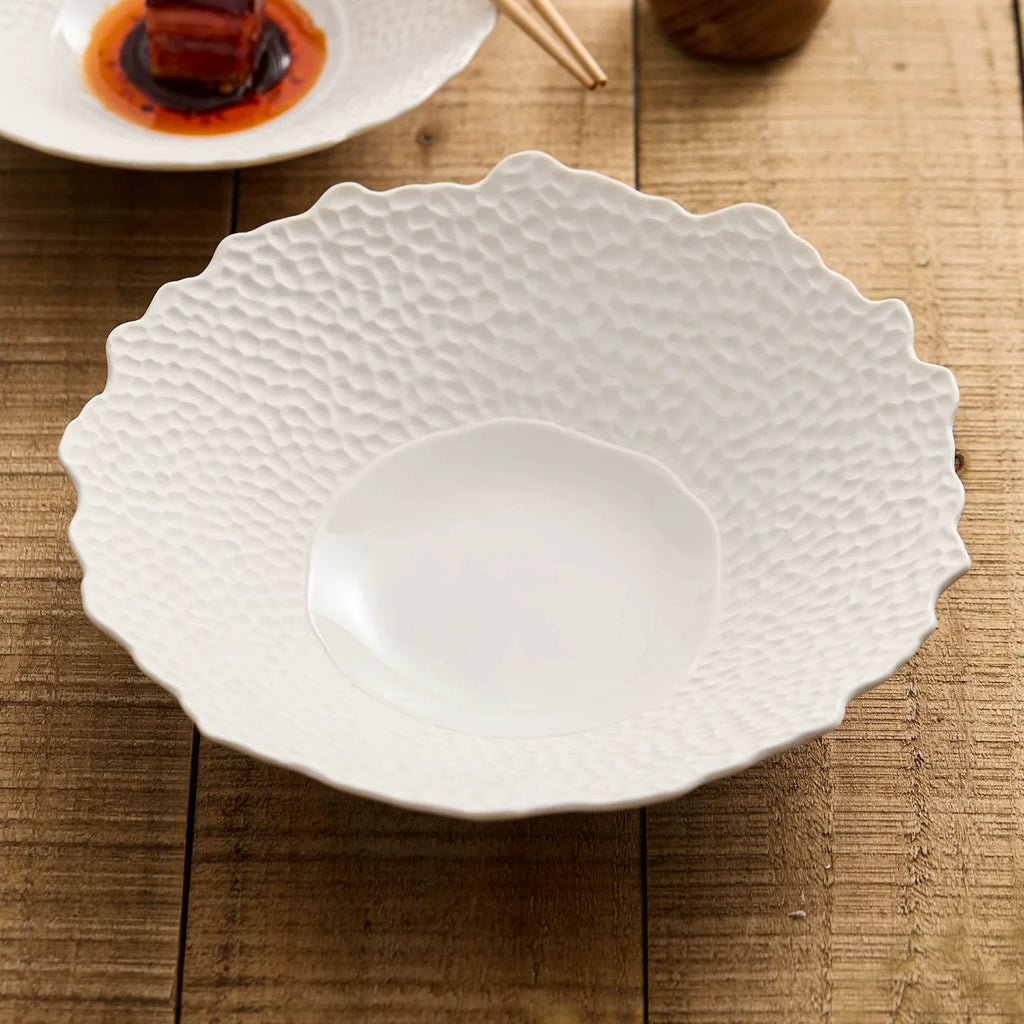 Matte Lattice Cold Dish Bowl – Artisanal Scalloped Edge Collection