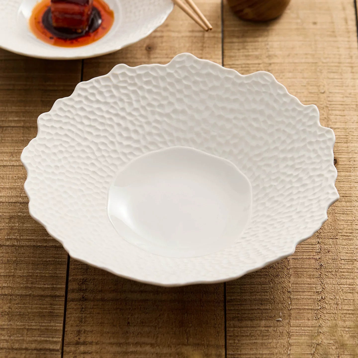 Matte Lattice Cold Dish Bowl – Artisanal Scalloped Edge Collection