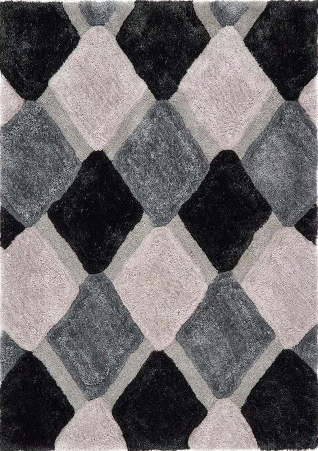 3D Grey Geometric Shaggy Rug