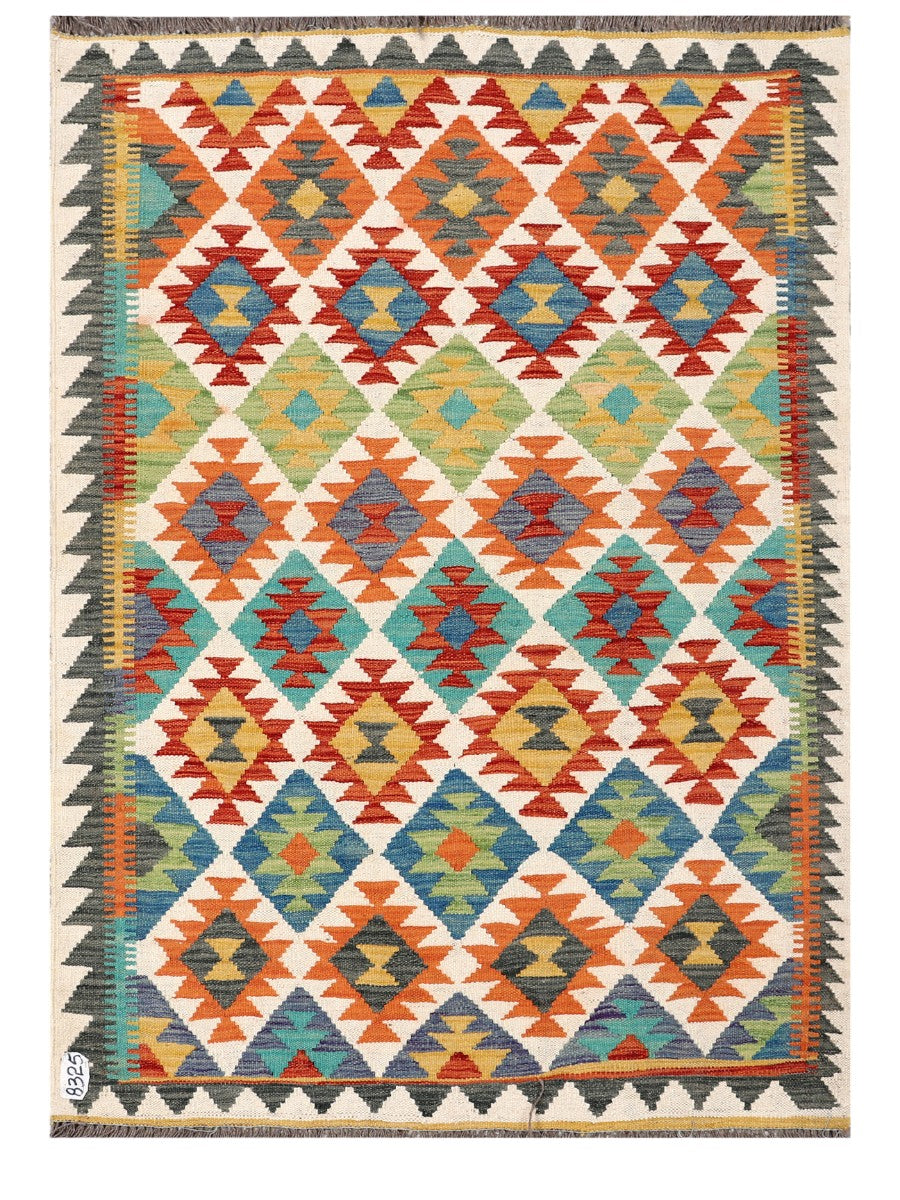 Handwoven Afghan Ghazni Wool Kilim Rug with Tribal Geometric Design