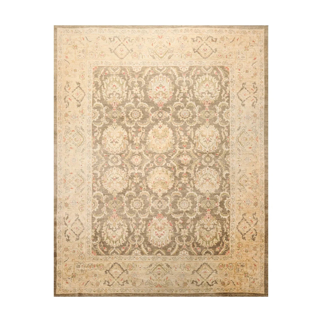 8x10 Olive Green, Beige Hand Knotted 100% Wool Peshawar Traditional Oriental Area Rug-0
