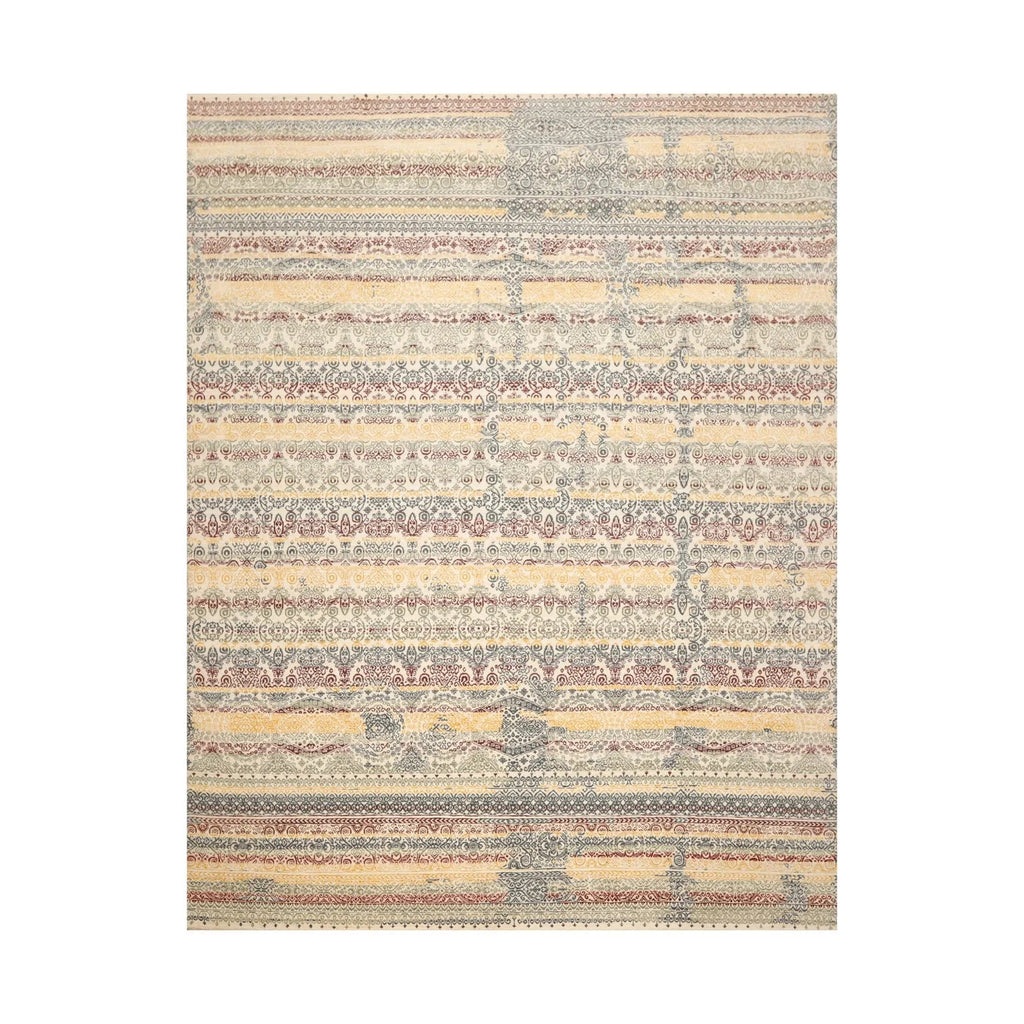 8x10 Ivory, Blue Hand Knotted 100% Wool Peshawar Transitional Oriental Area Rug-0