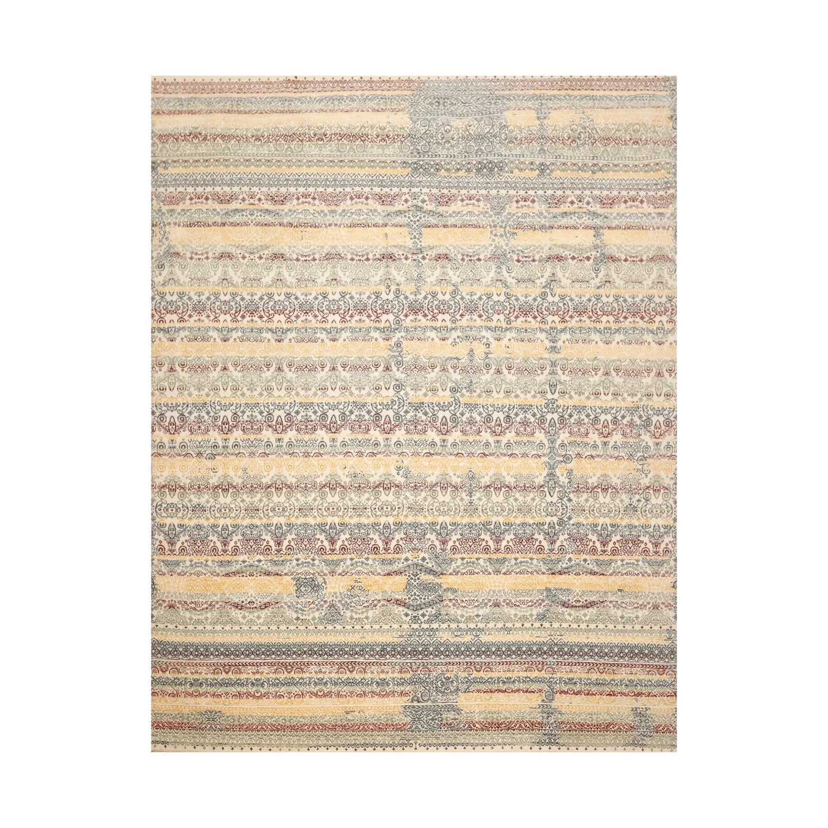 8x10 Ivory, Blue Hand Knotted 100% Wool Peshawar Transitional Oriental Area Rug-0