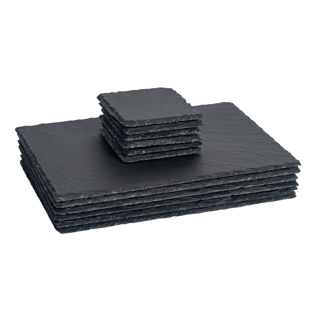 12pc Black Rectangle Slate Placemats & Coasters Set