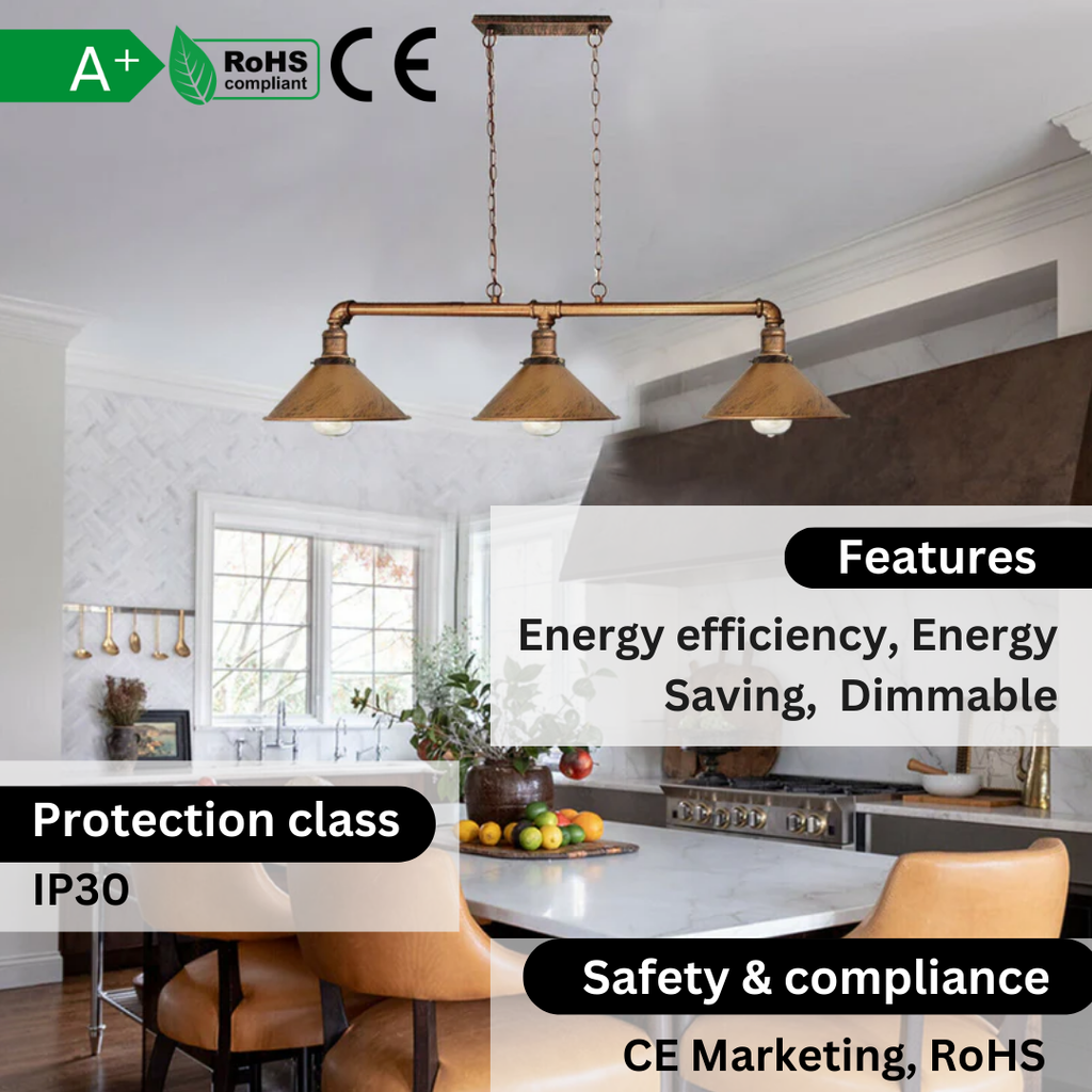 Metal Water Pipe Vintage Light Fitting 3 Lamp ~1861