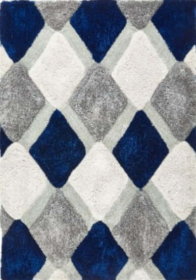 3D Navy Geometric Shaggy Rug
