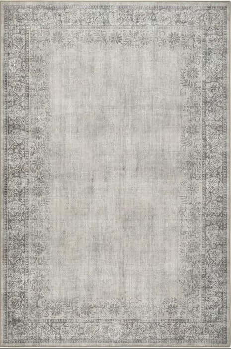 Eco-Washable Grey Rug Bordered Design