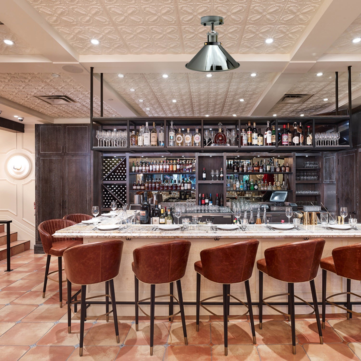 Vintage Chrome Cone Ceiling Light – E27 Industrial Fixture