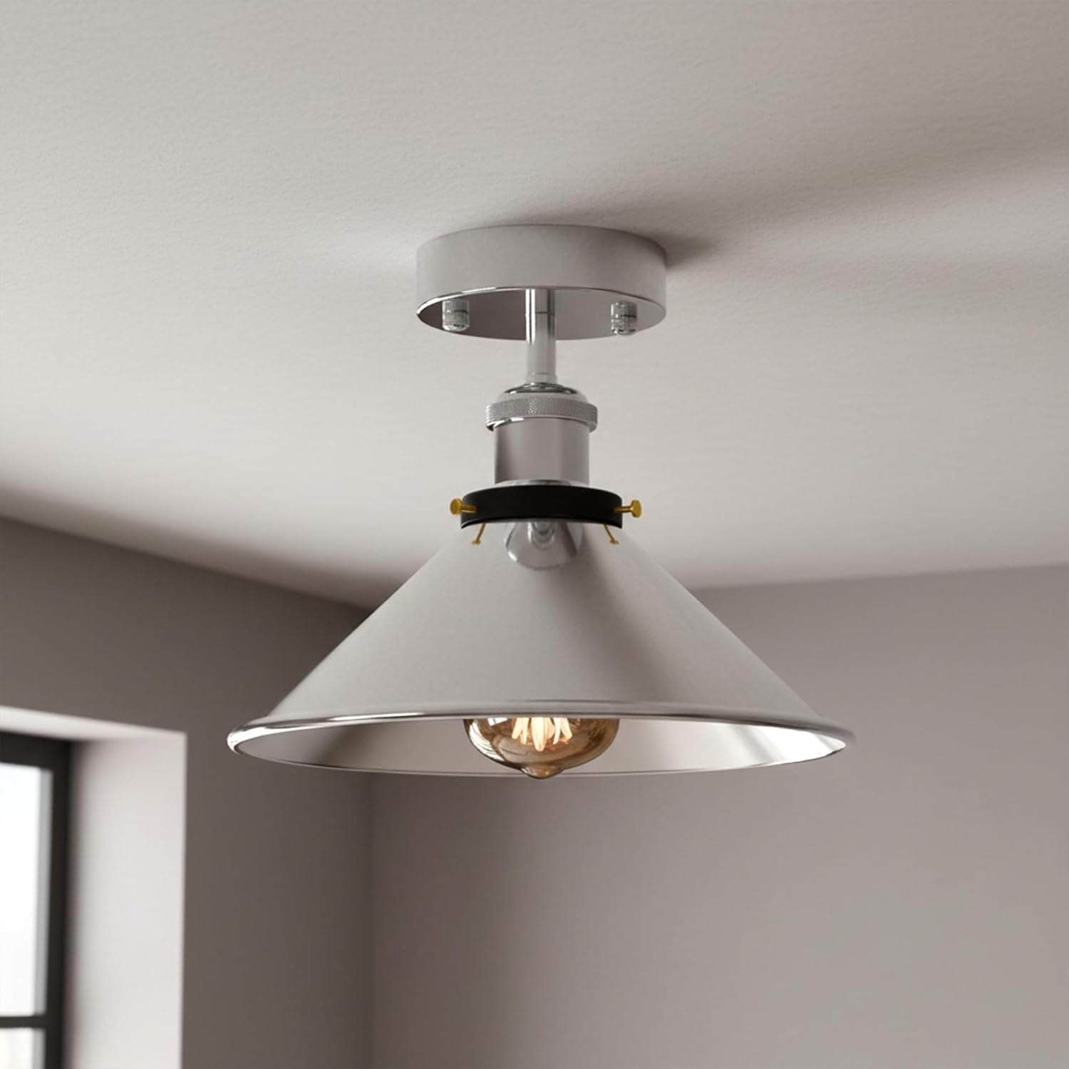 Vintage Chrome Cone Ceiling Light – E27 Industrial Fixture