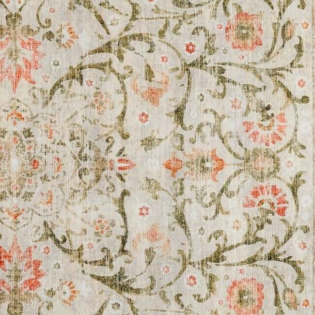 Eco-Washable Beige Rug Flowers Design