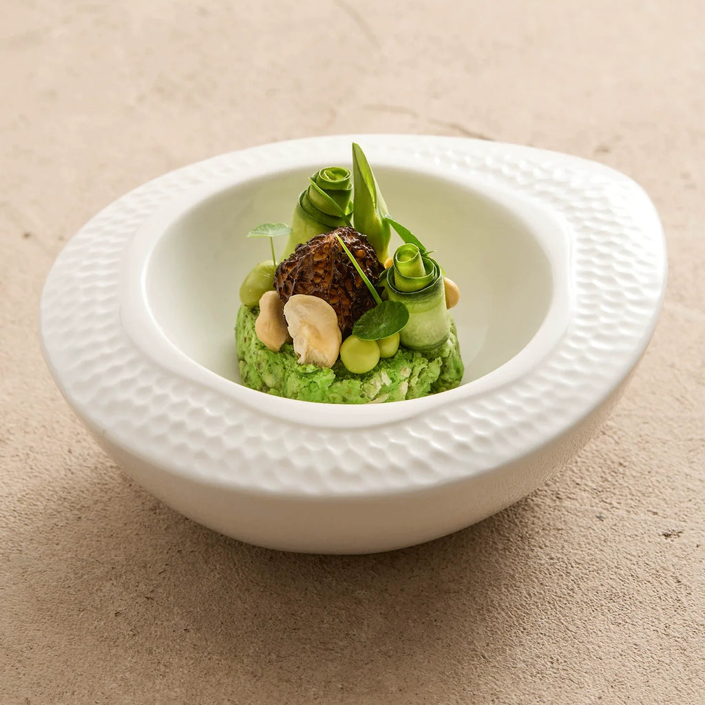 Ceramic Hammered-Edge Oval Bowl – Modern Double-Layer Serving Dish