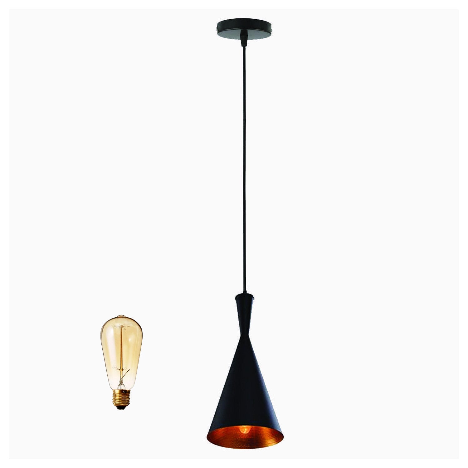 Elegant Black & Gold Pendant Light - E27 Base, Home & Cafe Ambiance