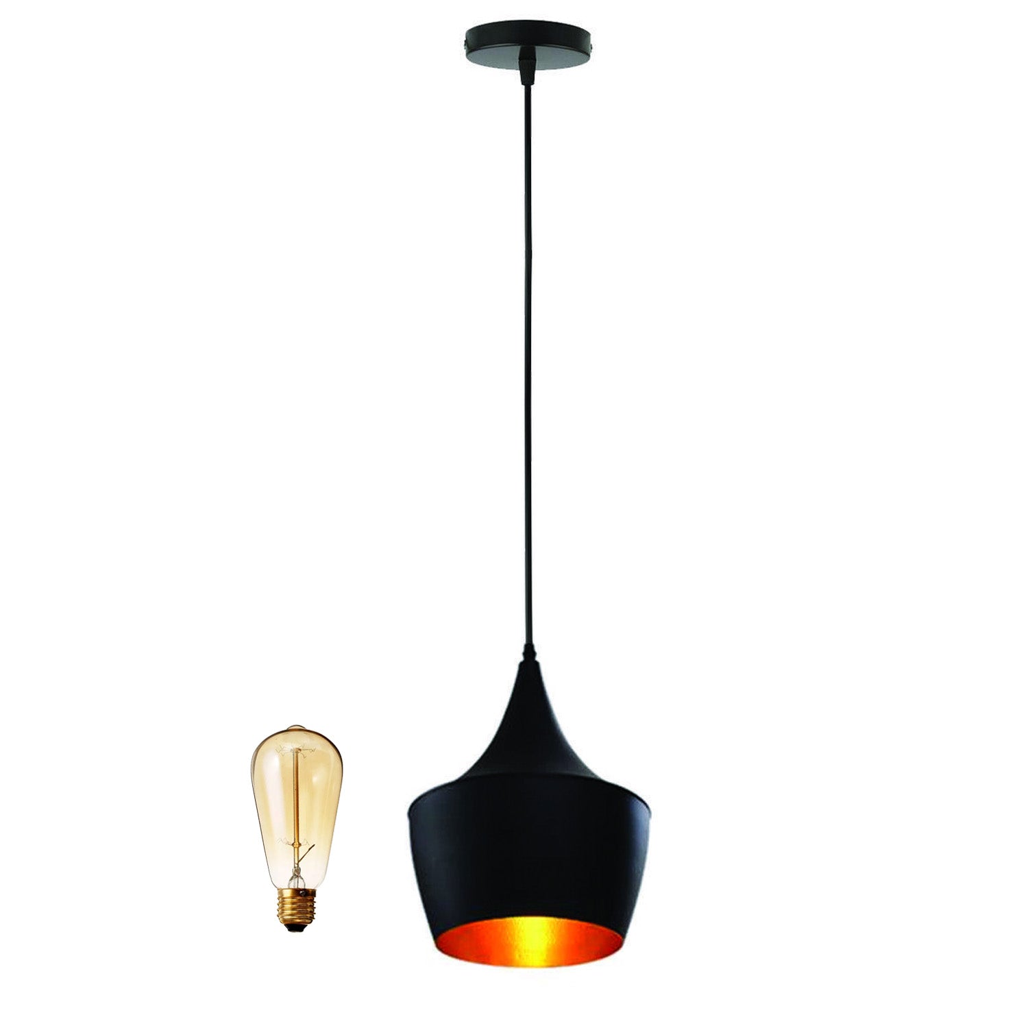 Elegant Black & Gold Pendant Light - E27 Base, Home & Cafe Ambiance