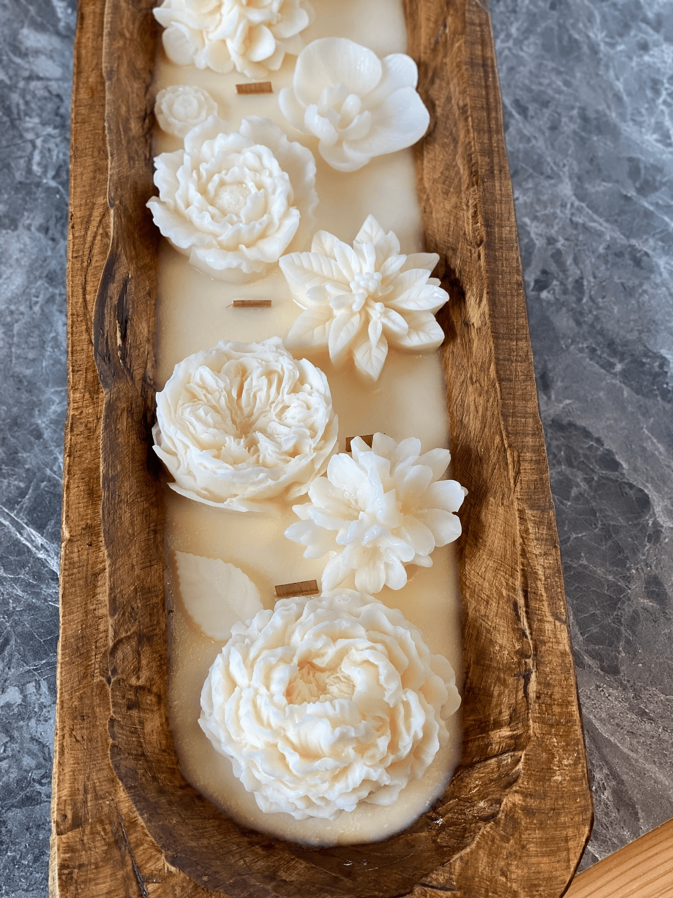 Four Seasons Floral Wooden Dough Bowl Candle-2