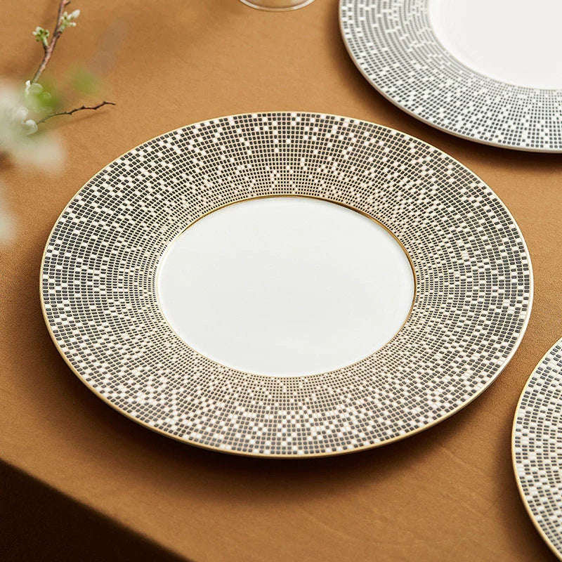 Luxury Mosaic Rim Porcelain Dinner Plate – Fine Glazed Tableware