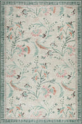 Eco-Washable Green Rug Floral Design