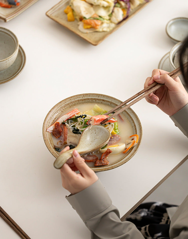 Japanese-Style Ceramic Dinnerware Set for Two – 9 Items Natural Glaze Tableware Gift Box