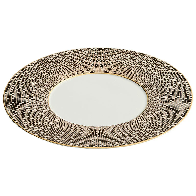 Luxury Mosaic Rim Porcelain Dinner Plate – Fine Glazed Tableware