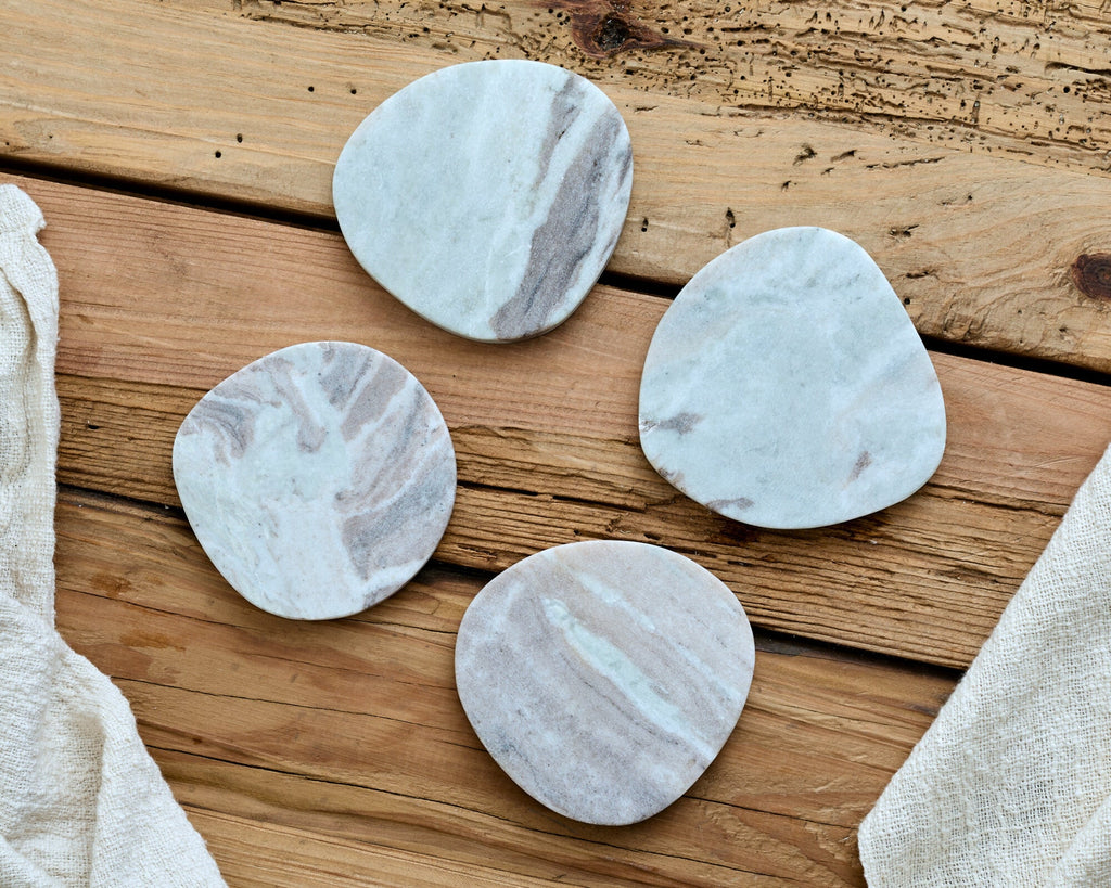 Amie Natural Polished Marble Coasters Irregular Shape
