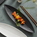 Leaf-Shaped Ceramic Serving Plate – Textured Long Dish for Sushi or Appetizers