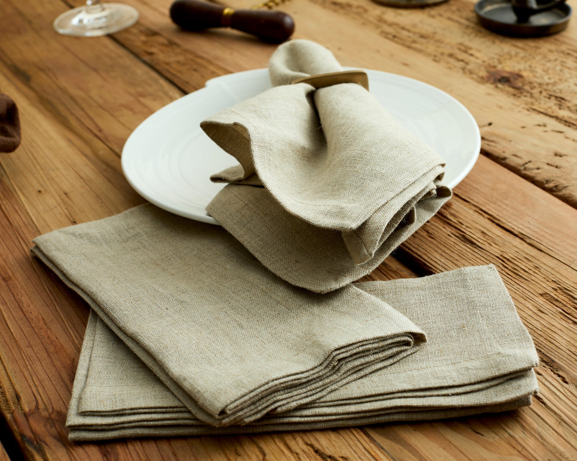 Cassis Linen Table Napkin Beige Set