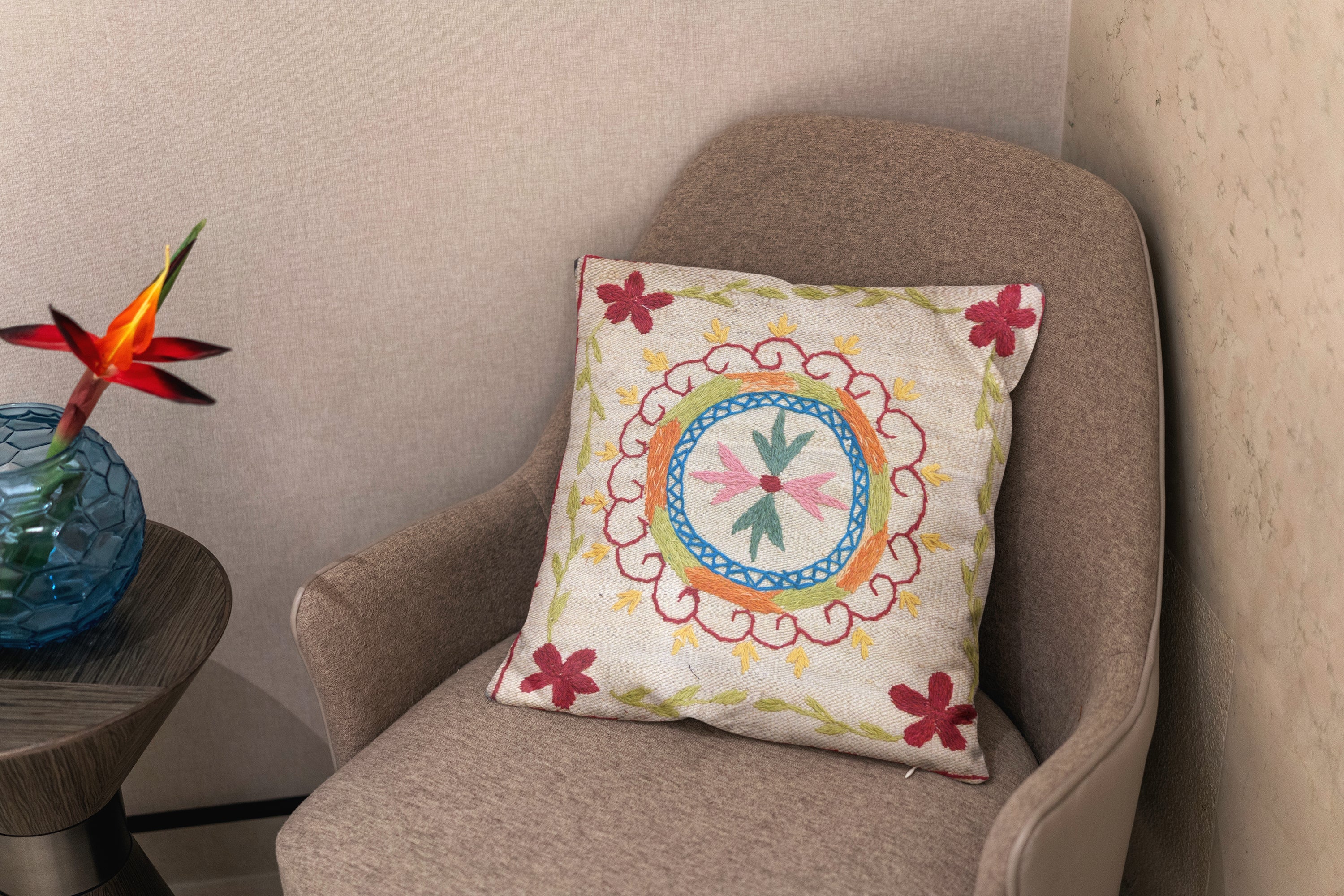 Suzani Hand Embroidered Cushion Cover - 45 x 45 cm