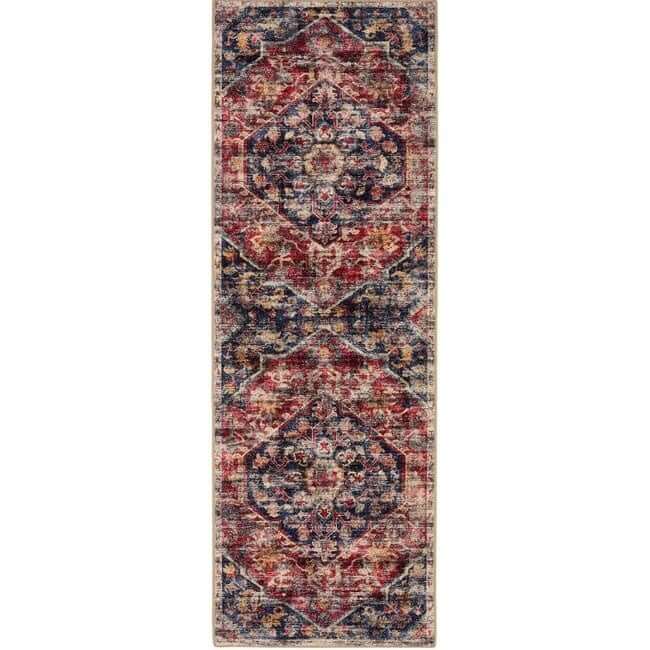 Eco-Washable Red Rug Medallion Design