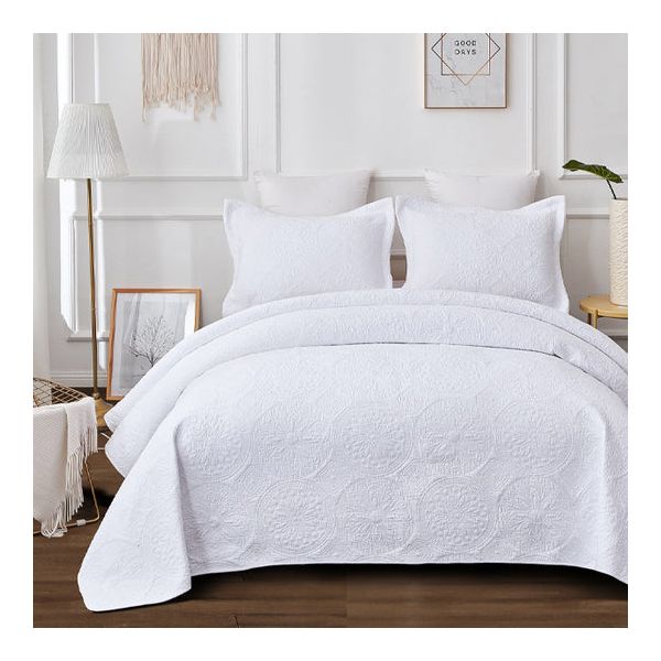NNEDSZ Antique White 100% Cotton Quilted 3 pcs Bedspread Coverlet Set Queen