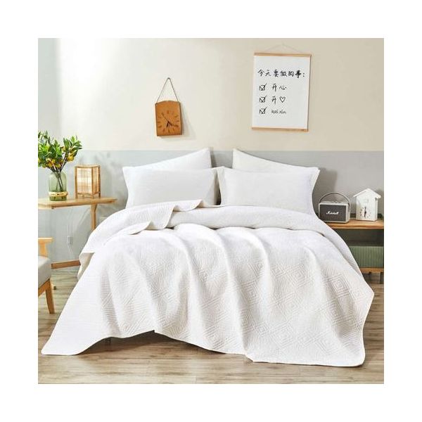 NNEDSZ Diamond White 100% Cotton Quilted 3 pcs Bedspread Coverlet Set Super King
