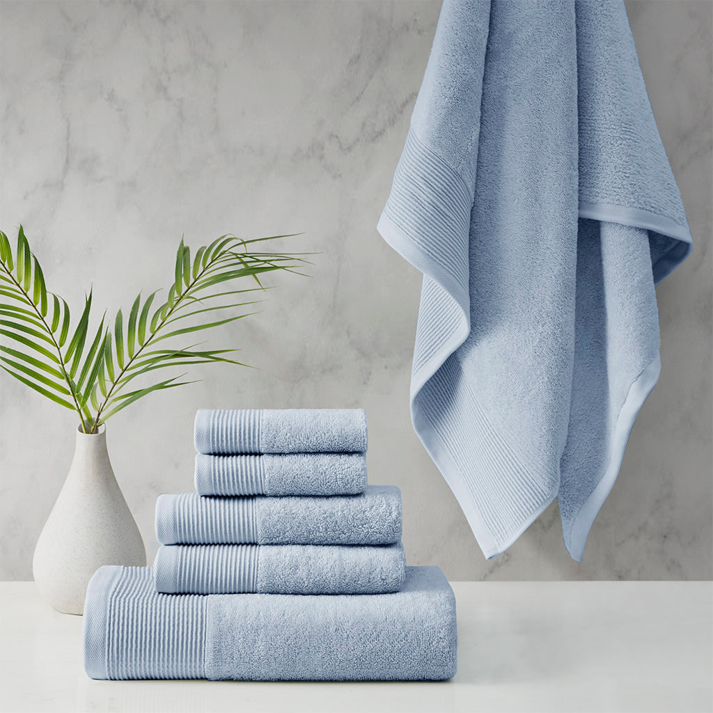 NNEDSZ Retreat Cotton Tencel Antimicrobial 6 Piece Blue Towel Set by Cloud Linen