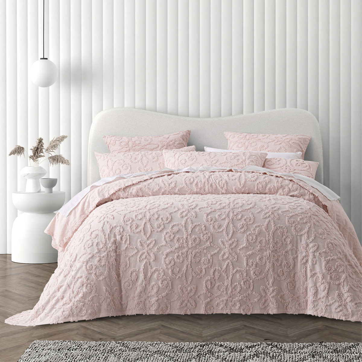 NNEDSZ Bianca Ella Blush Cotton Chenille Floral Bedspread Set King