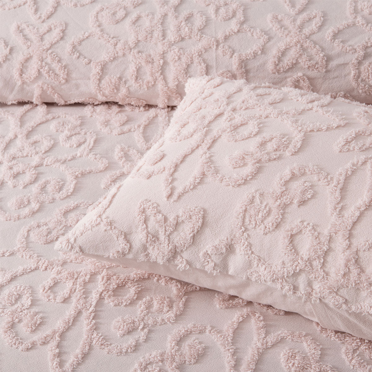 NNEDSZ Bianca Ella Blush Cotton Chenille Floral Bedspread Set King