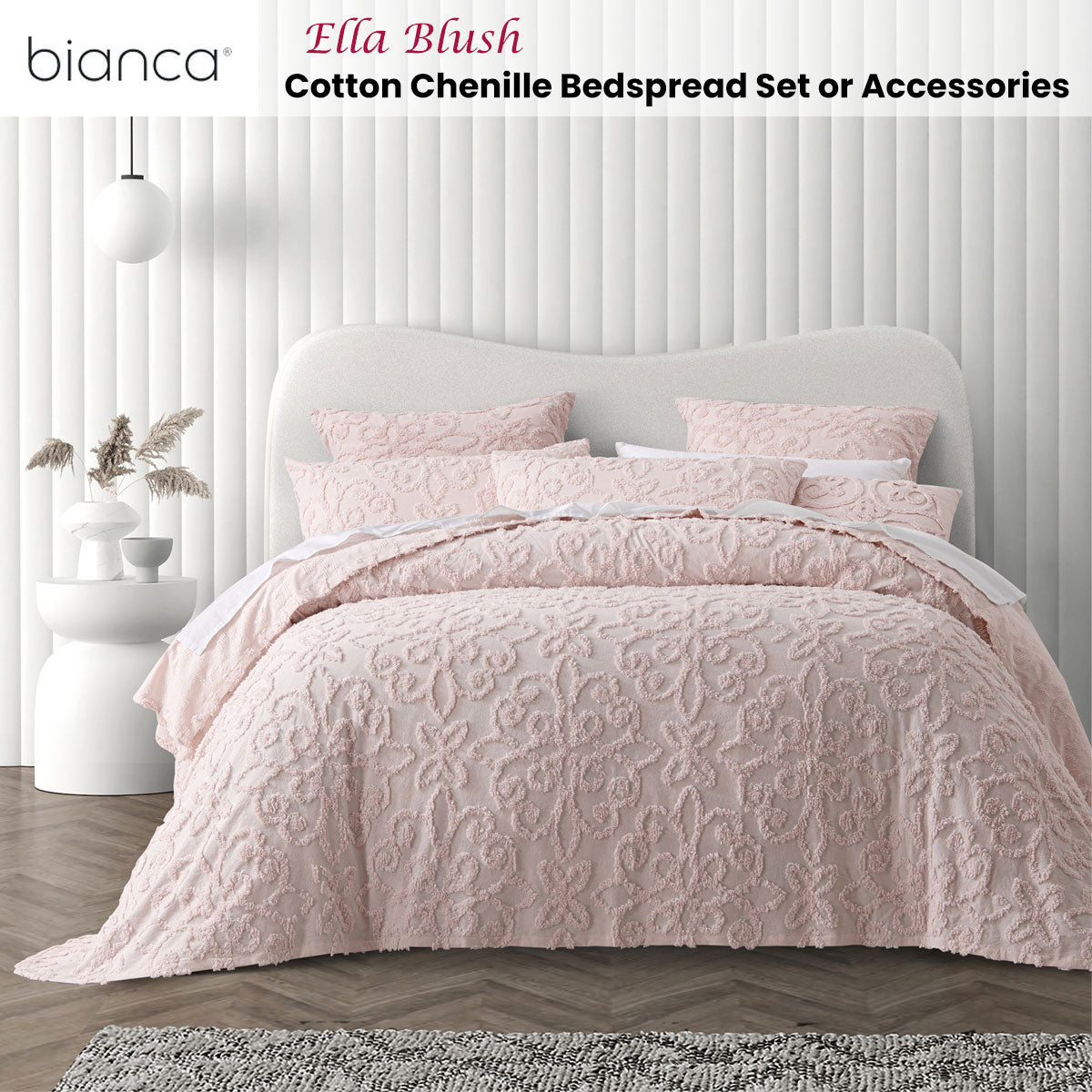 NNEDSZ Bianca Ella Blush Cotton Chenille Floral Bedspread Set Super King